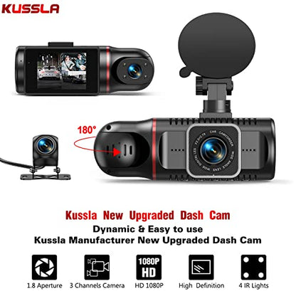 3 Channel Dash Cam Front Rear Inside