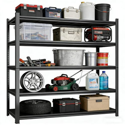 5Tier Storage Shelves Heavy Duty Adjustable Metal Garage Shelving Unit Rack Metal Storage Shelf Heavy Duty Shelf for Heavy Tools and Equipment (5 Count)