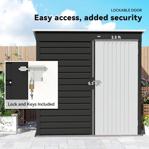 6' x 4' Metal Garden Tool Shed Small Outdoor Tool Shed Dark Gray