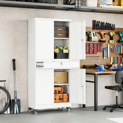 Metal Garage Storage Cabinet with Locking Doors and Adjustable Shelves
