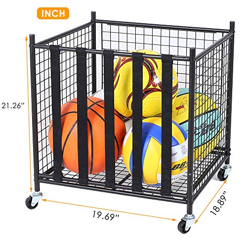 Garage Sports Ball Storage Rack Lockable Stackable Ball Cage Rolling Cart