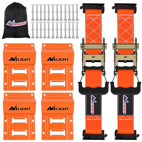 Wheel Chock Tie Down Kit with 2Pcs E Track Ratchet Straps