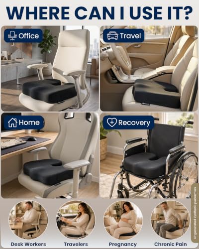 Seat Cushion Memory Foam Chair Cushion for Tailbone Pain Relief