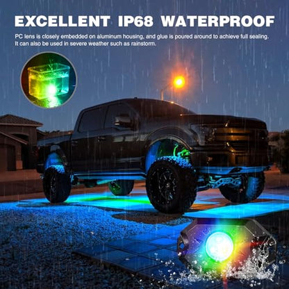 RGB LED Rock Lights Kit 4PCS Bluetooth App Control Multicolor (4 Count)
