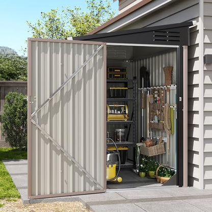 6' x 4' Lean to Shed Outdoor Steel Garden Utility Cabinet with Lockable Door Waterproof & Rust