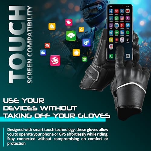 Motorcycle Gloves Men's Leather Motorbike Gloves Touchscreen Function