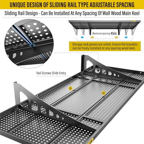 2Pack 1.64x4ft Adjustable Metal Garage Wall Shelving Heavy Duty Garage Storage Shelf Wall Mounted Black (2 Count)