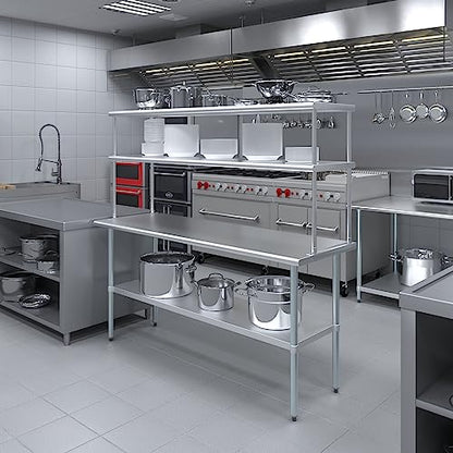 Stainless Steel Work Table Double Tier Overshelf