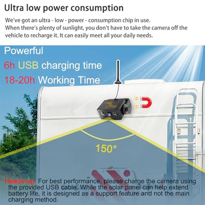 Solar Magnetic Wireless Backup Camera for Truck with 5' Monitor