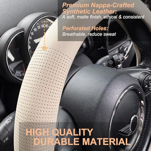 Large Size Nappa Leather Steering Wheel Cover 15.75 Inch