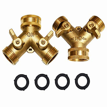 2 Way Hose Y Valve Hose Splitter Garden Hose Y Valve Connectors 2 way shut off valves With Solid Brass Handle Brass Y Valves Water Garden Hose Adapter 3 (2 Count)