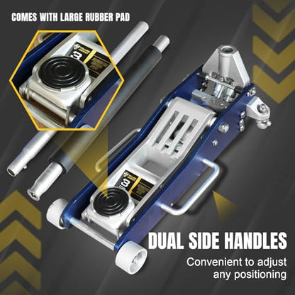 3 Ton Floor Jack Full Aluminum Ultra Lightweight Quick Rise Racing Floor Car Jack with Dual Pump Fast Lifting Low Profile Jack for Vehicle