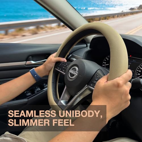 D Shaped Nappa Leather Steering Wheel Cover 14.5In