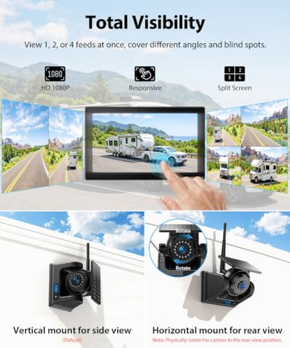 3 Wireless Backup Camera Solar Magentic Cameras with 7" DVR 1080P Touchscreen Monitor