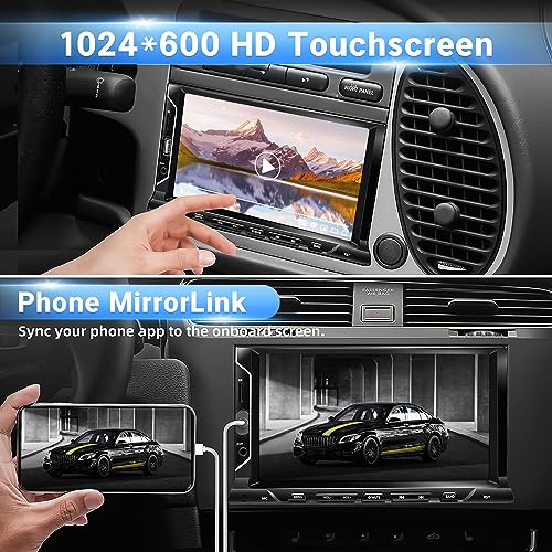 7 Inch Double Din Car Stereo Support Apple CarPlay Android Auto Mirror Link Capacitive Touchscreen Monitor Car Play Radio with Bluetooth 5.0