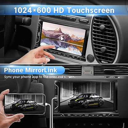 7 Inch Double Din Car Stereo Support Apple CarPlay Android Auto Mirror Link Capacitive Touchscreen Monitor Car Play Radio with Bluetooth 5.0