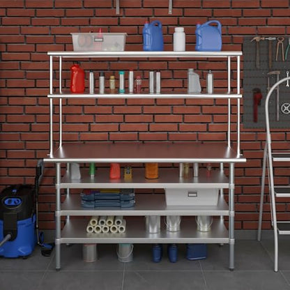24" x 60" Stainless Steel Work Table with 3 Shelves and 18" Wide Double Tier Overshelf