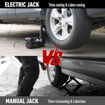 Electric Car Jack 5 Ton 12V Floor Jack Hydraulic Jack Stand Car Lift Jack with Integrated Tire Pump for SUV Truck Sedan Vehicle Roadside Emergency Tire Change