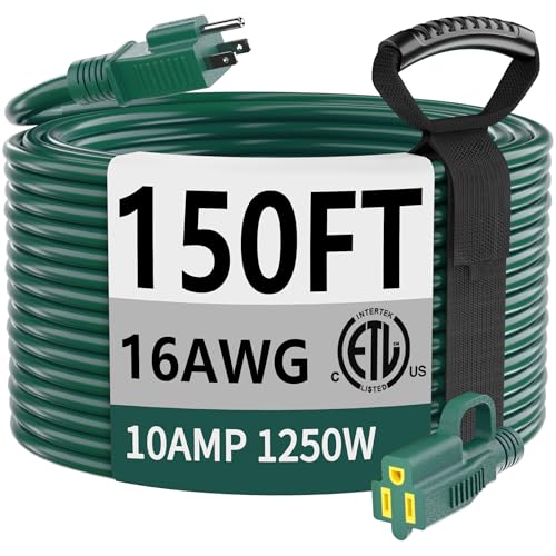16 3 Gauge Indoor Outdoor Green Extension Cord 150 ft Waterproof