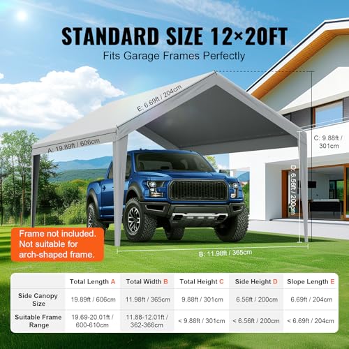 Carport Replacement Canopy Cover 12 x 20 ft
