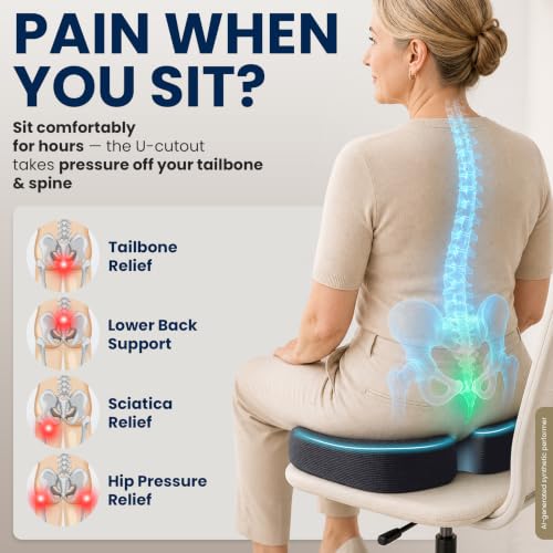 Seat Cushion Memory Foam Chair Cushion for Tailbone Pain Relief