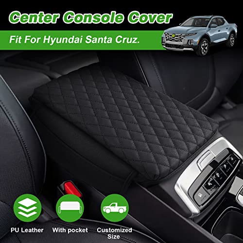 Center Console Cover Custom Fit for Hyundai Santa Cruz 2022 2023 2024 2025 2026 Armrest Cover Cushion Pad Santa Cruz Accessories PU Leather Armrest Seat Box Protector with Pockets Storage Bag