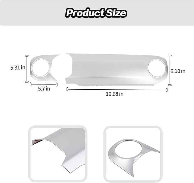 JeCar 2pcs for 2024+ Jeep Wrangler JL Silver Interior Accessories Center Console Dash Panel Cover Trim Overlay