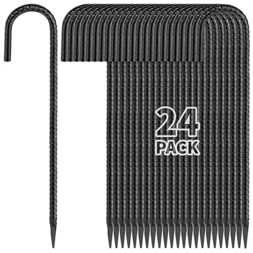 16 Inches 24 Pack J Hook Rebar Stakes Heavy Duty Tent Stakes with Chisel Point End (24 Count)