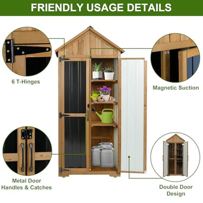 Wood & Metal Outdoor Storage Cabinet with Waterproof Roof