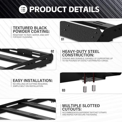 3/4-Length Roof Rack Cargo Basket Compatible with 2010-2024 Toyota 4Runner 5th Gen, Overland Rooftop Luggage Storage Holder, 350 LBS Platform Style Cargo Carrier for Outdoors Gear