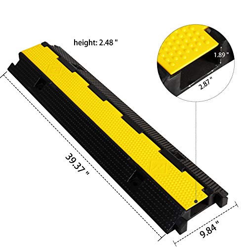 2 Pack Rubber Cable Ramp Hose Cable Protector Ramp 1 Channel 22000Lbs Load Capacity Traffic Speed Bump Wires Power Lines Extension Cord Cover for Indoor Outdoor (3 Count)