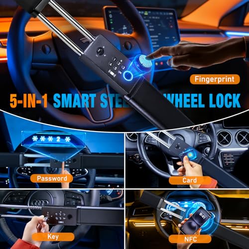 Smart Steering Wheel Lock with 5 Unlocking Methods
