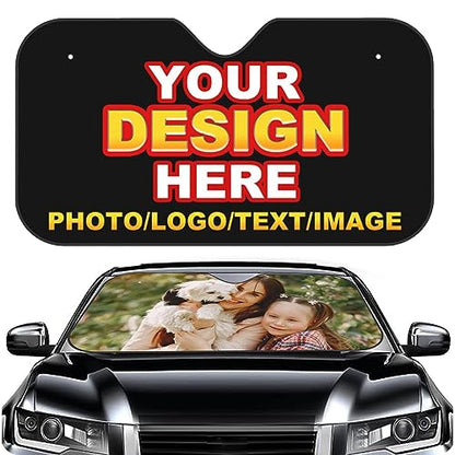 Custom Windshield Sun Shade for Car Personalized Window Sunshades Add Your Photo Logo Text Image Customize Car Sun Visor Foldable UV Ray Sun Protector for Sedans SUV Trucks