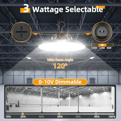 6 Pack 480V LED High Bay Light UL Listed UFO Light 150W 100W 80W Adjustable (6 Count)