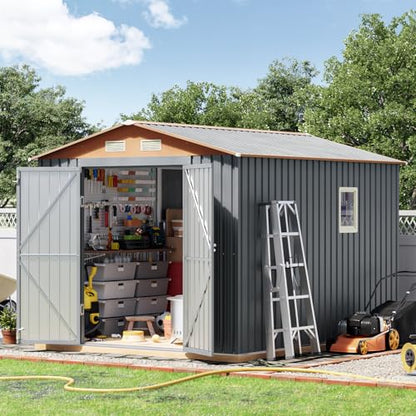 8x10FT Metal Shed & Outdoor Storage Shed with Lockable Doors