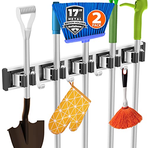 Broom Holder Wall Mount Mop Hanger Tools organizer 5Racks4Hooks