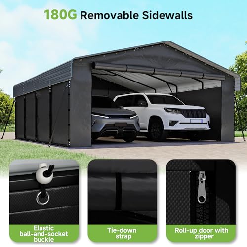 20 x 20 FT Metal Carport with Removable Sidewalls & Doors