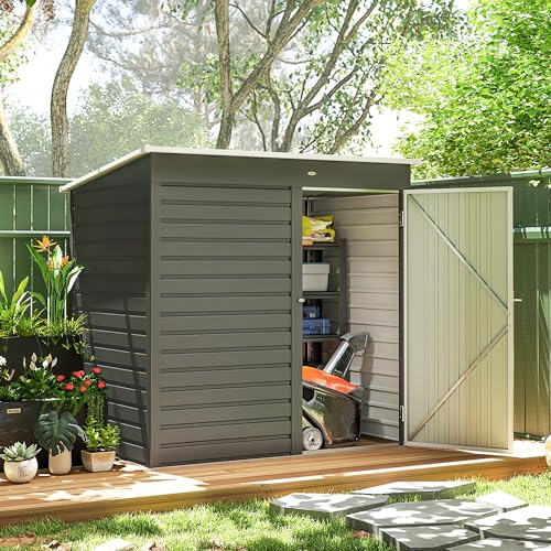 6' x 4' Metal Garden Tool Shed Small Outdoor Tool Shed Light Gray