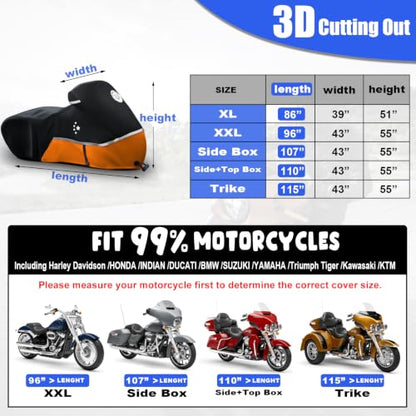 Motorcycle Cover 420D Heavy Duty All Season Universal Weather Waterproof Outdoor Protection 96" XXL Vehicle Cover