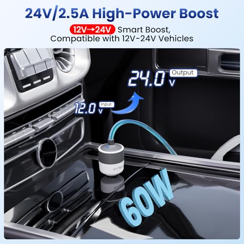 Starlink Mini Car Adapter 12V to 24V DC Step Up Converter with 60W Car Cigarette Lighter Adapter