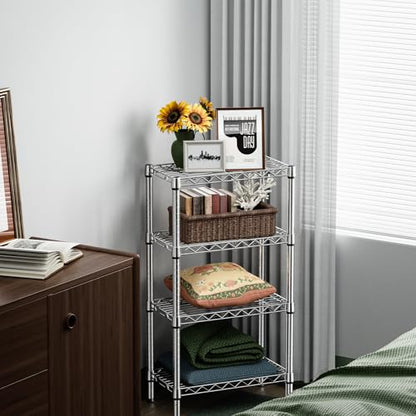 1000 lbs 4 Tier Shelf Metal Storage Shelves Wire Rack Closet Organizers with PP Board for Garage Kitchen Bathroom Laundry Chrome 11.8" D x 21.7" W x 39.5" H (4 Count)