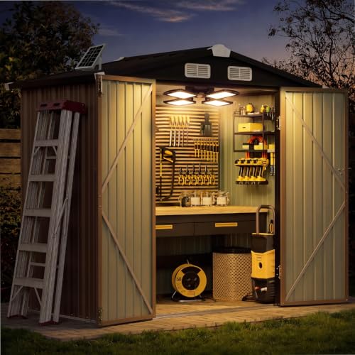 6'x4' Outdoor Storage Shed with Solar Motion Sensor Light