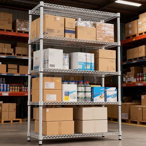 5 Tiers Shelf Metal Storage Shelves 3300 lbs Steel Storage Shelving Utility Shelving Unit Steel Organizer Wire Rack for Home (5 Count)