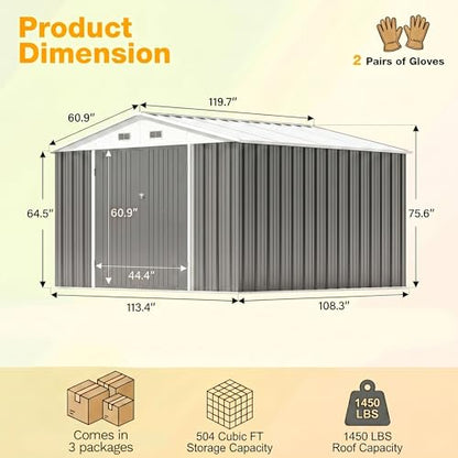 10x10 FT Outdoor Storage Shed with Floor Frame