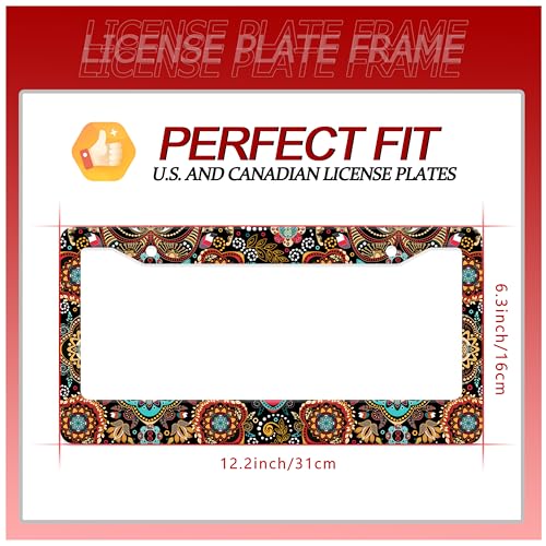 Mandala Flowers Boho License Plate Frame Stainless Steel 2Holes with Screws