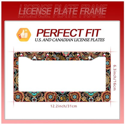 Mandala Flowers Boho License Plate Frame Stainless Steel 2Holes with Screws