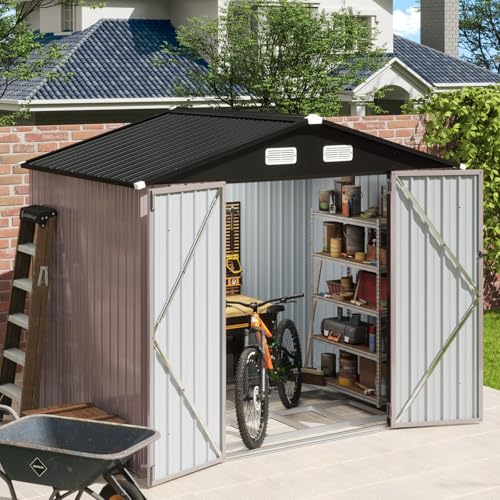 8x6 FT Outdoor Storage Shed with Base Garden Metal Shed with Lockable Door Outdoor Large Shed for Tool