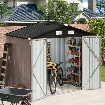 8x6 FT Outdoor Storage Shed with Base Garden Metal Shed with Lockable Door Outdoor Large Shed for Tool