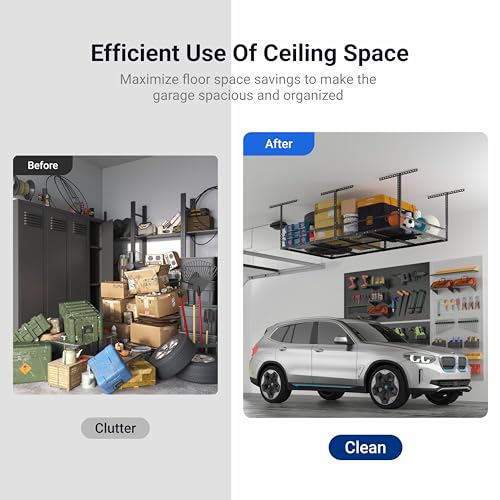 4x8ft Overhead Garage Storage Rack with Safety Rails