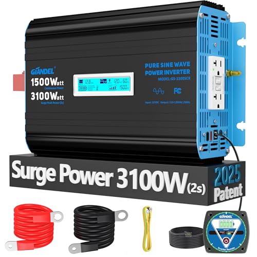 1500 Watt Pure Sine Wave Power Inverter 12V DC to 120V AC